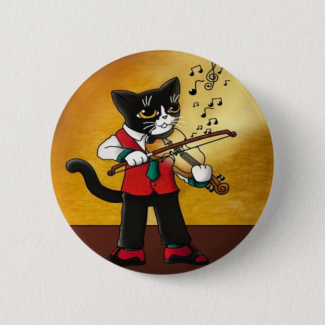 Macaron Rond 5 Cm Chat de musique violon (Devant)
