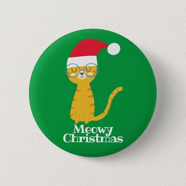 Macaron Rond 5 Cm Chat de Noël amusant (Devant)