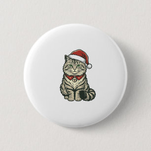 Macaron Rond 5 Cm Chat de Noël Chapeau de Père Noël Dessin de Gravur