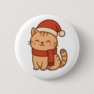 Macaron Rond 5 Cm Chat de Noël Kawaii avec écharpe