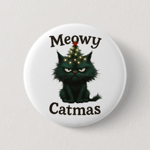 Macaron Rond 5 Cm Chat de Noël Meowy humeur maussade