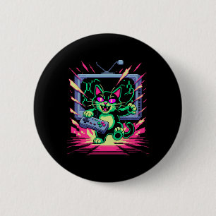 Macaron Rond 5 Cm Chat de rage en pixel art pour joueur nostalgique 