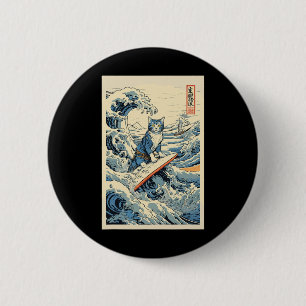 Macaron Rond 5 Cm Chat de surf Hokusai Grande vague au large de Kana