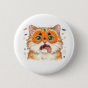 Macaron Rond 5 Cm Chat d'Halloween drôle et niais avec peinture de v