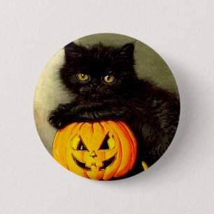 Macaron Rond 5 Cm Chat d'Halloween vintage et lanterne Jack-o’