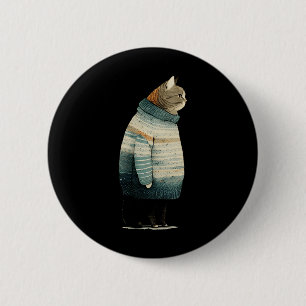Macaron Rond 5 Cm Chat d'hiver Imprimer Swea_1