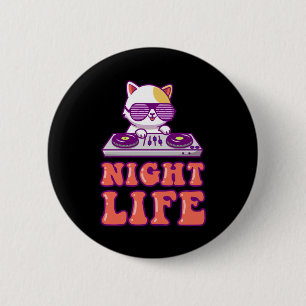 Macaron Rond 5 Cm Chat DJ Musique Kitten Rave Disco Kitty Animal Ani