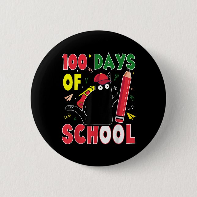 Macaron Rond 5 Cm Chat Drôle 100 Jours D'École Crayon Kitten 100ème  (Devant)