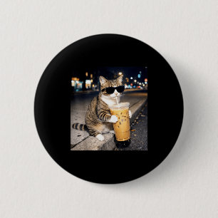 Macaron Rond 5 Cm Chat drôle buvant du café glacé mème animal pour h