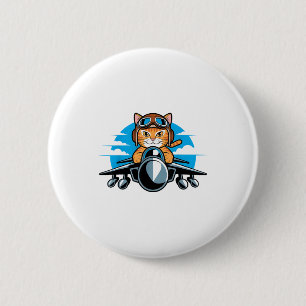 Macaron Rond 5 Cm Chat drôle d'avion de combat Lot d'humour d'aviati