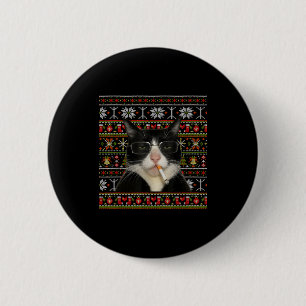 Macaron Rond 5 Cm Chat drôle fumeur Mème Noël Sweat Ugly Chat