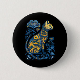 Macaron Rond 5 Cm Chat d'Ukraine Floral Vintage Drapeau ukrainien et
