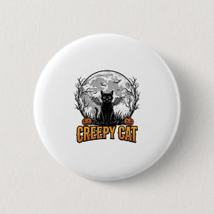 Macaron Rond 5 Cm Chat effrayant Halloween Dessin de gravure vintage