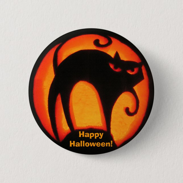 Macaron Rond 5 Cm Chat effrayant heureux de Halloween ! Bouton (Devant)