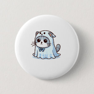 Macaron Rond 5 Cm Chat en costume fantôme pour Halloween