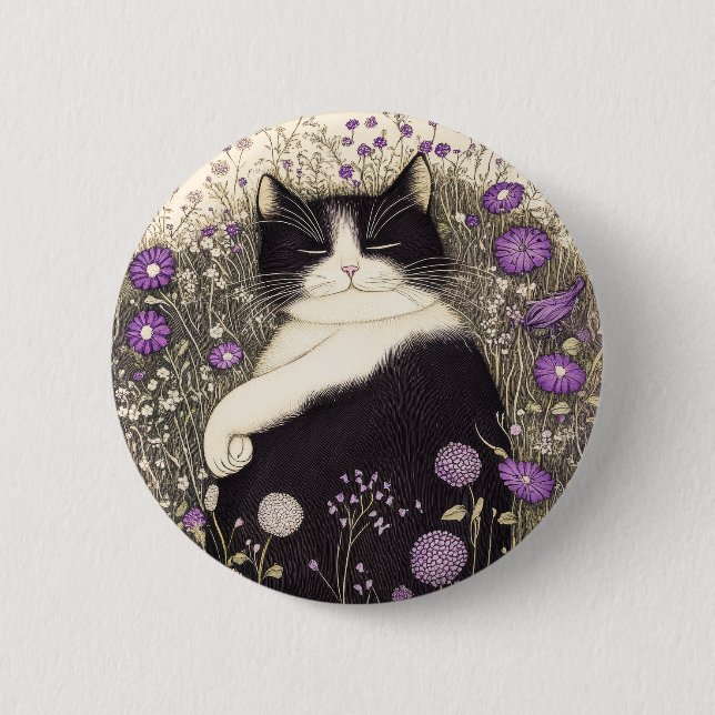 Macaron Rond 5 Cm Chat en fleurs (Devant)