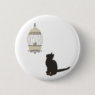 Macaron Rond 5 Cm Chat et cage à oiseaux