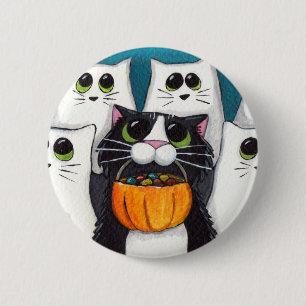 Macaron Rond 5 Cm Chat et fantômes de Halloween de des bonbons ou u