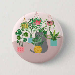 Macaron Rond 5 Cm Chat et Plantes