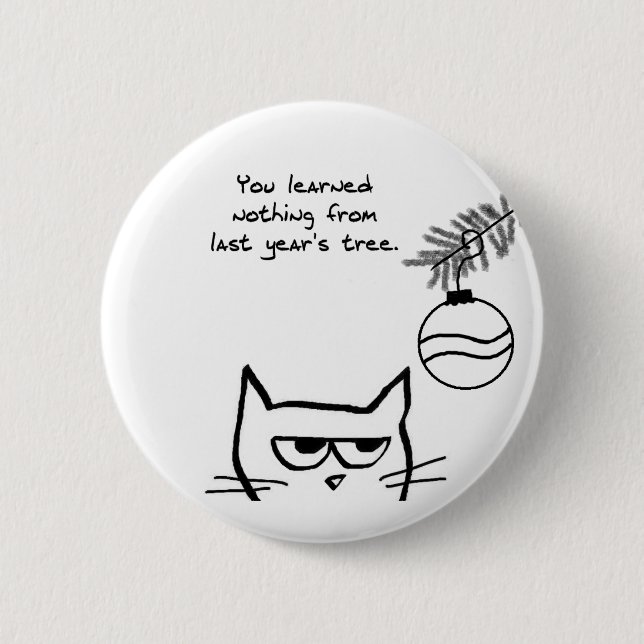 Macaron Rond 5 Cm Chat fâché et l'arbre de Noël (Devant)