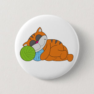 Macaron Rond 5 Cm Chat faisant une sieste sur le fil