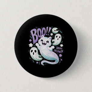Macaron Rond 5 Cm Chat fantôme Boo Kitty Halloween
