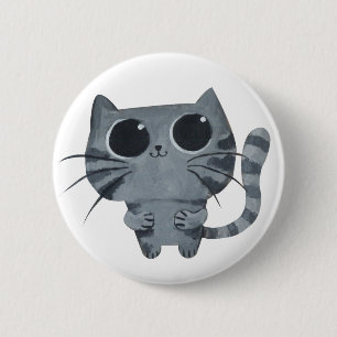 Macaron Rond 5 Cm Chat gris mignon avec de grands yeux au beurre