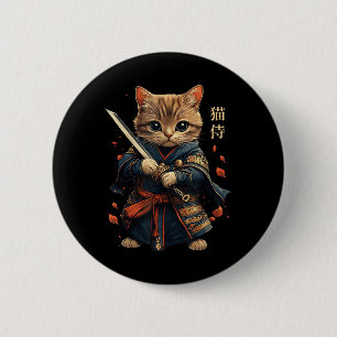 Macaron Rond 5 Cm Chat Guerrier Japonais Samurai Chat Tattoo Kawaii 