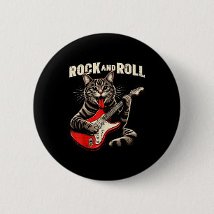 Macaron Rond 5 Cm Chat Guitare Électrique Rock And Roll Rocker Chato