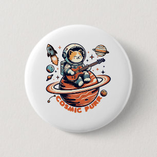 Macaron Rond 5 Cm Chat guitariste astro Cosmic Purr