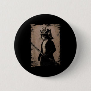 Macaron Rond 5 Cm Chat japonais samouraï graphique vintage drôle Uki