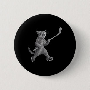 Macaron Rond 5 Cm Chat jouant au bâton de hockey sur glace Funny Ska