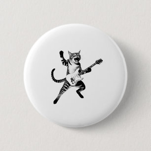 Macaron Rond 5 Cm Chat Jouer Guitare Rock Et Roll Band Hommes Femmes