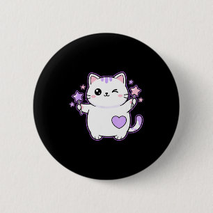 Macaron Rond 5 Cm Chat Kawaii Clin d'œil Chat Magique Baguette Étoil