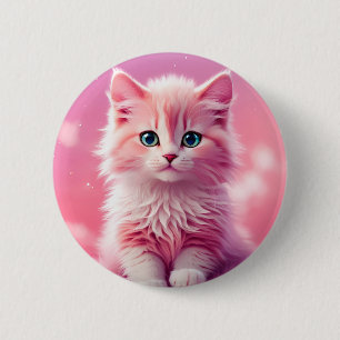 Macaron Rond 5 Cm Chat Kitty Rose Fluffy Cute Dreamy