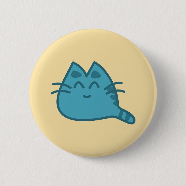 Macaron Rond 5 Cm Chat Kitty souriant bleu (Devant)
