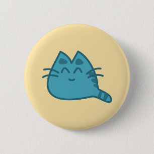 Macaron Rond 5 Cm Chat Kitty souriant bleu