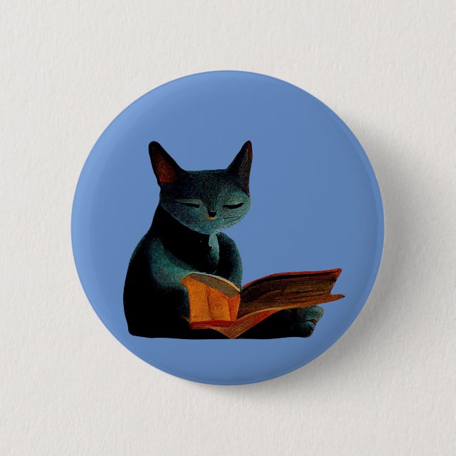 Macaron Rond 5 Cm Chat lecture d'un livre (Devant)