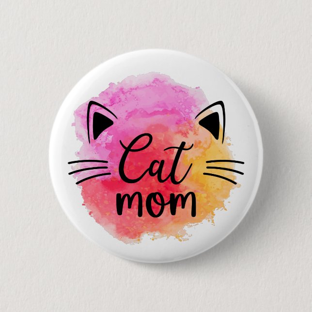 Macaron Rond 5 Cm Chat maman coloré mignon visage de chat (Devant)