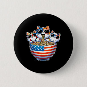 Macaron Rond 5 Cm Chat mangeant des ramen Sungl Drapeau patriotique
