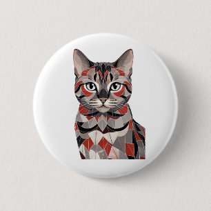 Macaron Rond 5 Cm Chat Mignon Élégance Féline Géométrique
