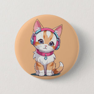 Macaron Rond 5 Cm Chat mignon en mode Chic avec casque