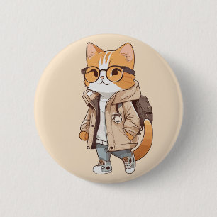 Macaron Rond 5 Cm Chat Mignon Kawaii en Tenue Chic