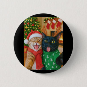 Macaron Rond 5 Cm Chat Mignon Mème Prenant Un É selfie Noël Lumières