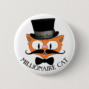 Macaron Rond 5 Cm CHAT MILLIONNAIRE Chat de dessin animé avec mousta