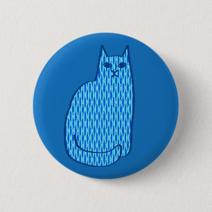 Macaron Rond 5 Cm Chat moderne du milieu du siècle, Cobalt et Bleu c
