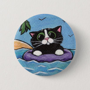 Macaron Rond 5 Cm Chat naufragé - bouton d'art de chat