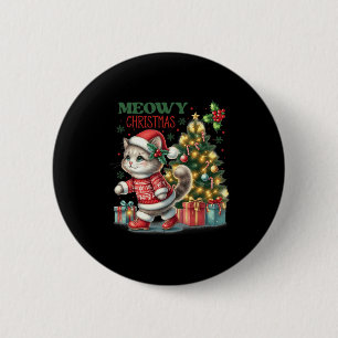 Macaron Rond 5 Cm Chat Noël Père Noël Chapeau Et Arbre Drôle Meowny