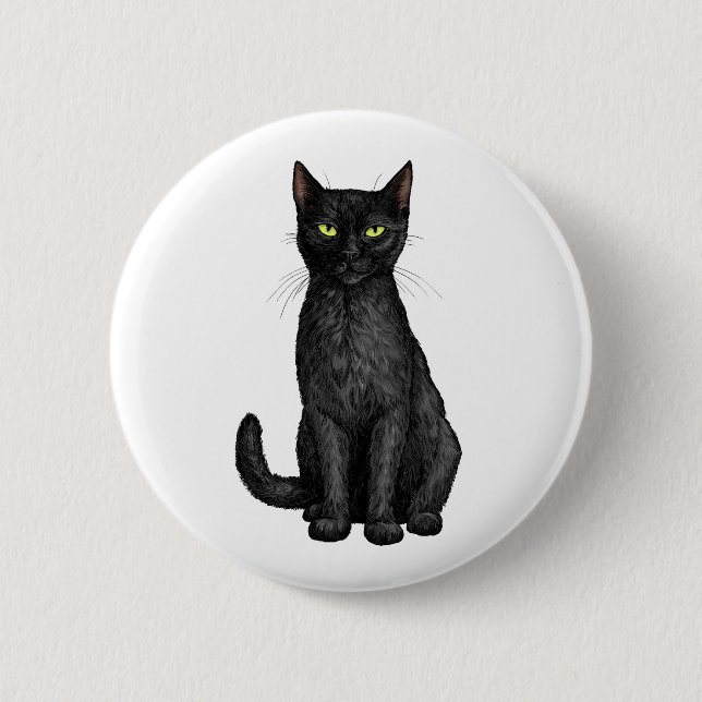 Macaron Rond 5 Cm chat noir (Devant)