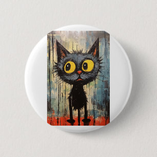 Macaron Rond 5 Cm Chat noir aux yeux jaunes